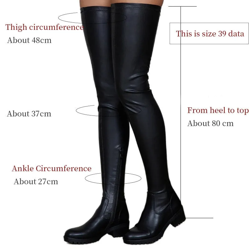 Oboz Shoes Women Shoes Black Thigh High Boots New Autumn Pu Leather Low Heel Comfortable Shoes Over The Knee Waterproof Boots Ladies Shoes