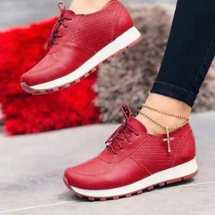 Women Sneakers Casual Running Sports Shoes Lace-up Flat Shoes Memory Foam Flat Shoes