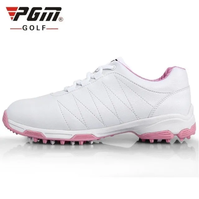 Women'S Golf Shoes Leather Golf Shoes Slip Resistant Waterproof Sneakers Spikes Nail Breathable Lightweight Soft Shoes Mission Leather Low Approach Shoes