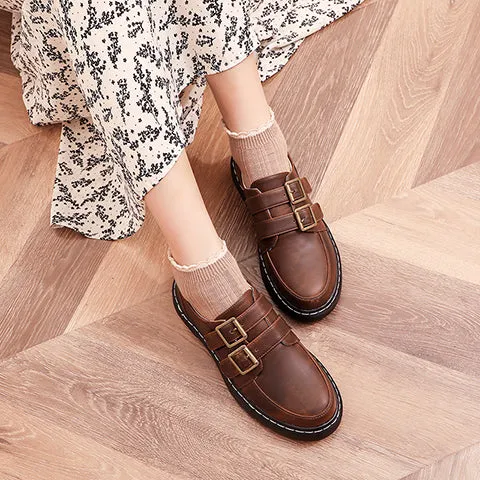 Women's Buckle Round Toe Flats Shoes Spirit Easy Flat Shoes