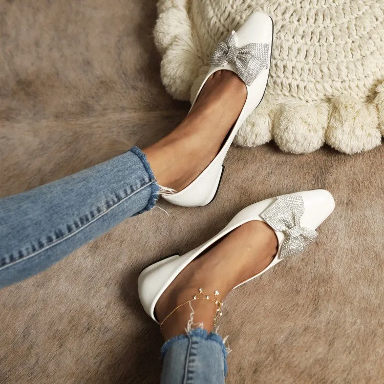 Women's Candy Color Square Toe Rhinestone Butterfly Knot Slip on Flats Shoes Mk Flat Shoes Sale
