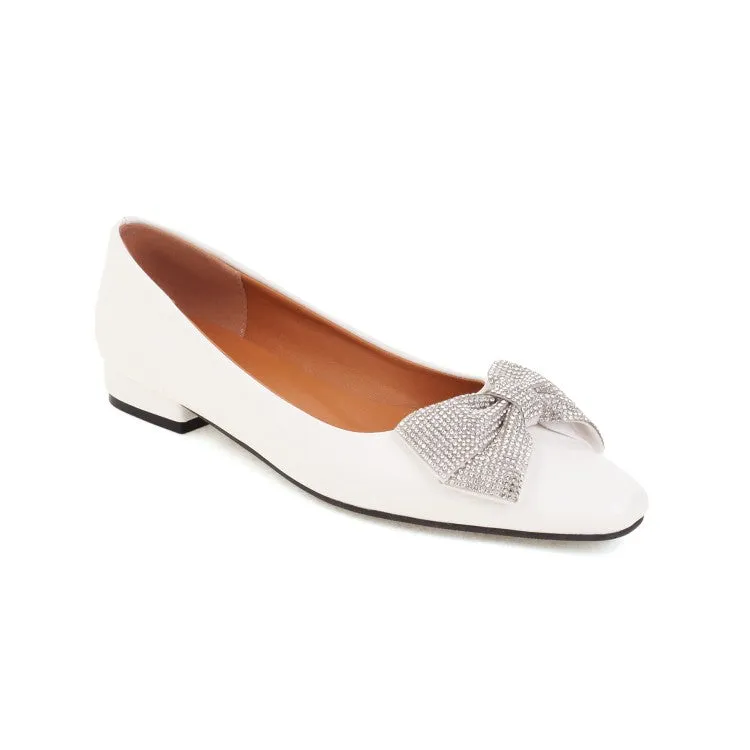 Shoes For Flat Feet Arch Support Women's Candy Color Square Toe Rhinestone Butterfly Knot Slip on Flats Shoes
