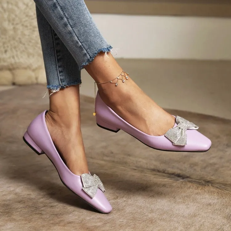 Best Shoes For Shin Splints And Flat Feet Women's Candy Color Square Toe Rhinestone Butterfly Knot Slip on Flats Shoes