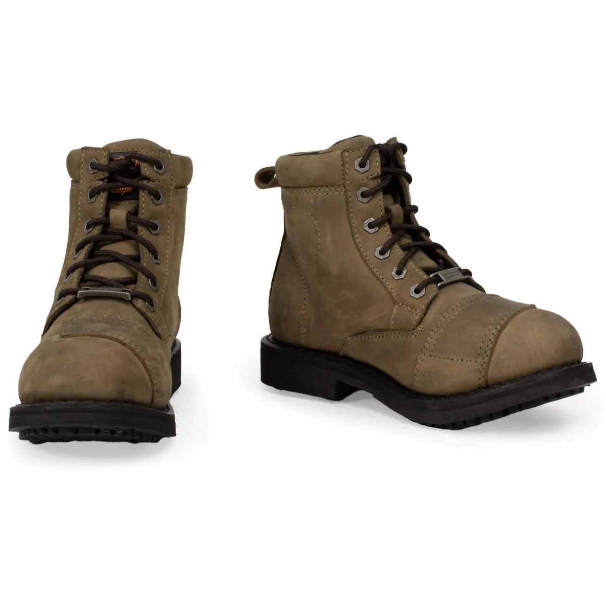 Waterproof Slip In Shoes Women's Crazy Horse Brown Vintage Leather Lace Up Biker Boots