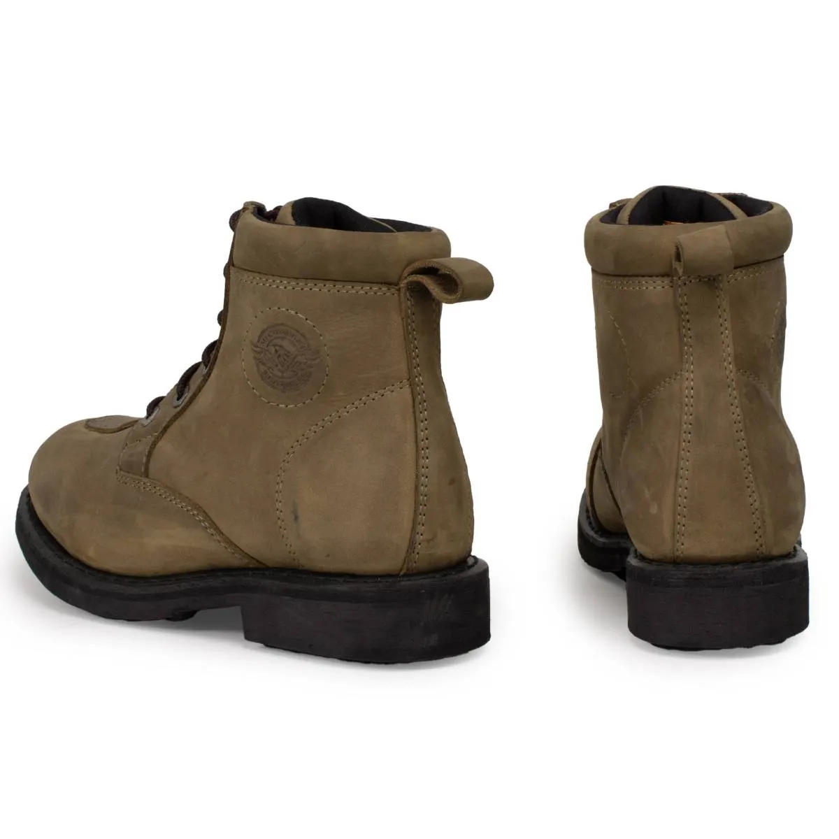 Golf Women's Crazy Horse Brown Vintage Leather Lace Up Biker Boots