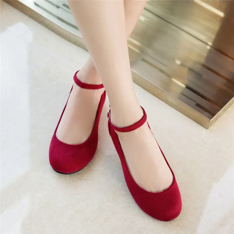 Shoe Brands For Flat Feet Women's Flock Round Toe Shallow Ankle Strap Flats Shoes