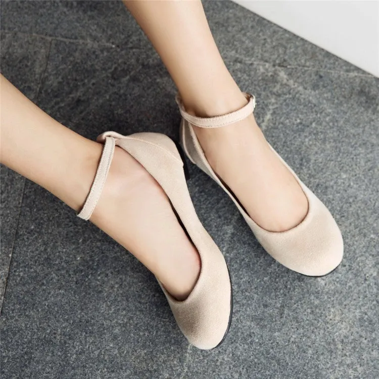 Women's Flock Round Toe Shallow Ankle Strap Flats Shoes Shoe Carnival Flats