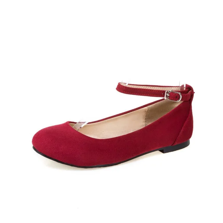 Flat Shoes For Weightlifting Women's Flock Round Toe Shallow Ankle Strap Flats Shoes