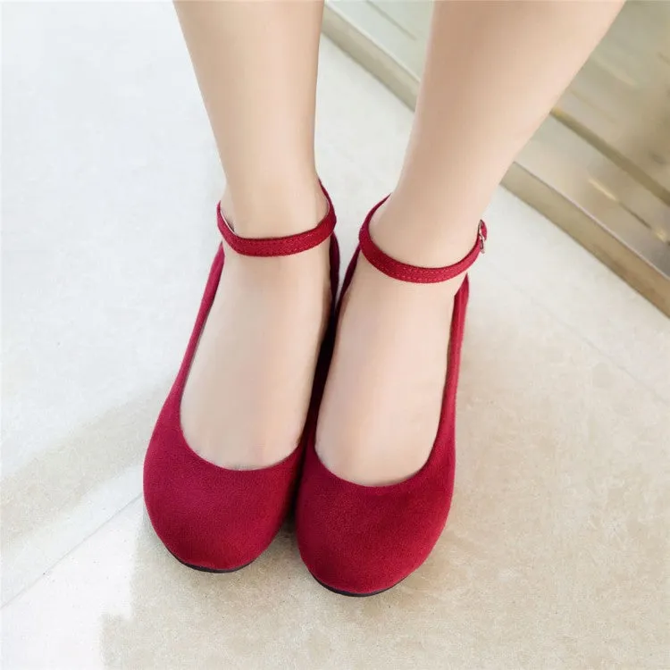 Women Flat Office Shoes Women's Flock Round Toe Shallow Ankle Strap Flats Shoes