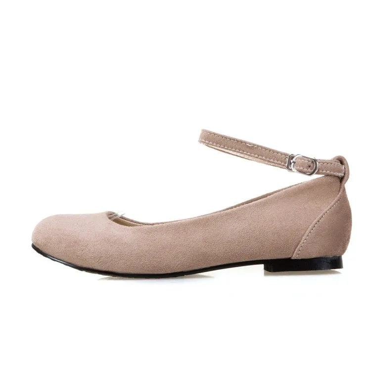 Women's Flock Round Toe Shallow Ankle Strap Flats Shoes Flat Bottom Cycling Shoes