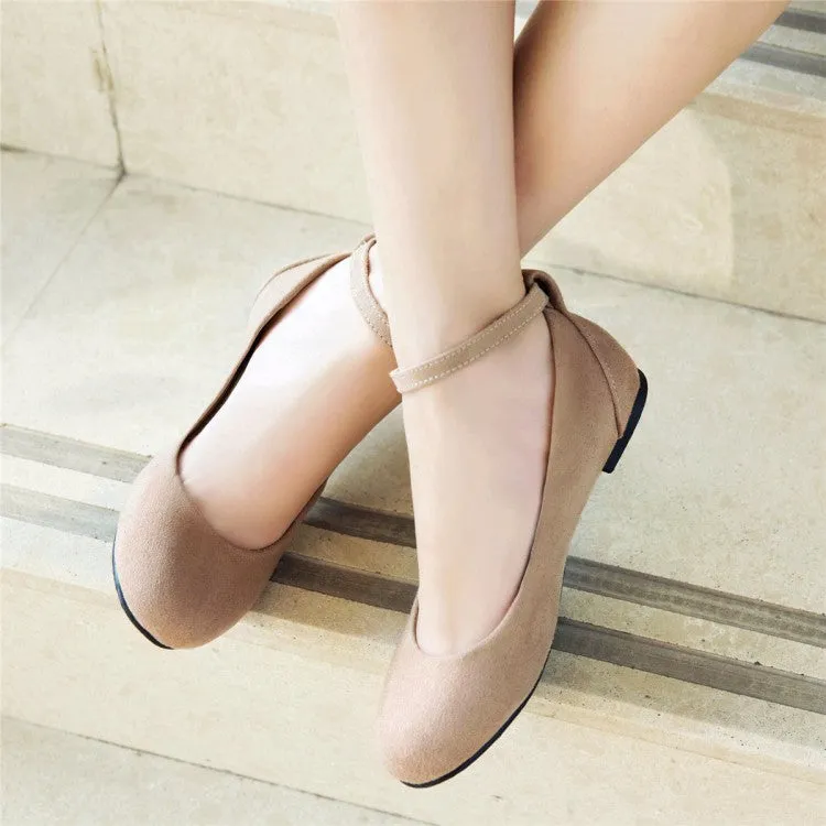 Fox Union Flat Shoes Women's Flock Round Toe Shallow Ankle Strap Flats Shoes