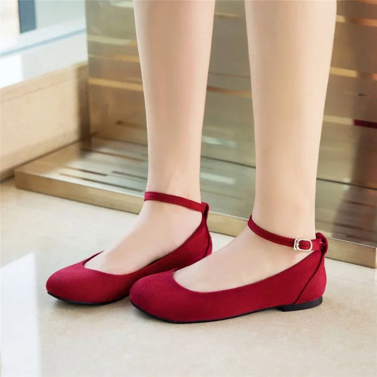 Feet In Flat Shoes Women's Flock Round Toe Shallow Ankle Strap Flats Shoes