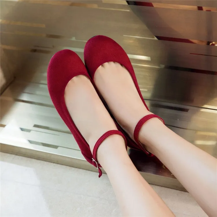 Flat Top Shoes Women's Flock Round Toe Shallow Ankle Strap Flats Shoes