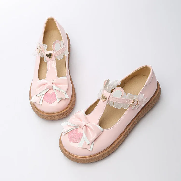 Women's Lolita Bowties Love Hearts T Strap Flats Shoes Style Shoes Flats