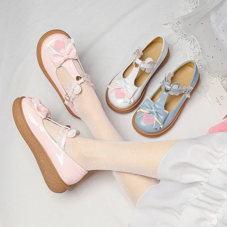 Women's Lolita Bowties Love Hearts T Strap Flats Shoes Flat Shoes Names