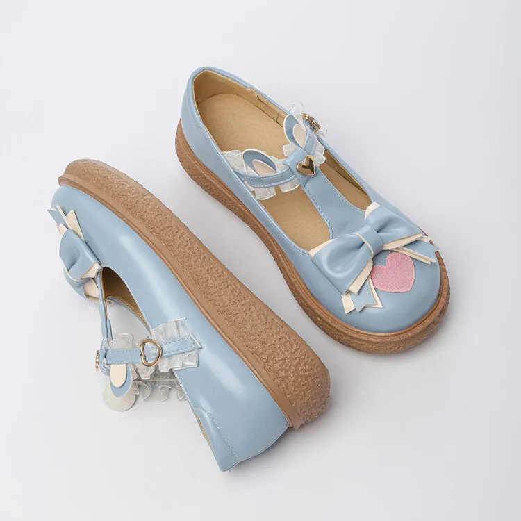 Women's Lolita Bowties Love Hearts T Strap Flats Shoes Flat Shoes And Back Pain