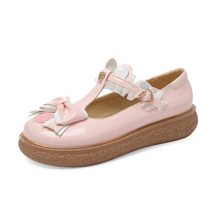 Women's Lolita Bowties Love Hearts T Strap Flats Shoes Belk Flat Shoes