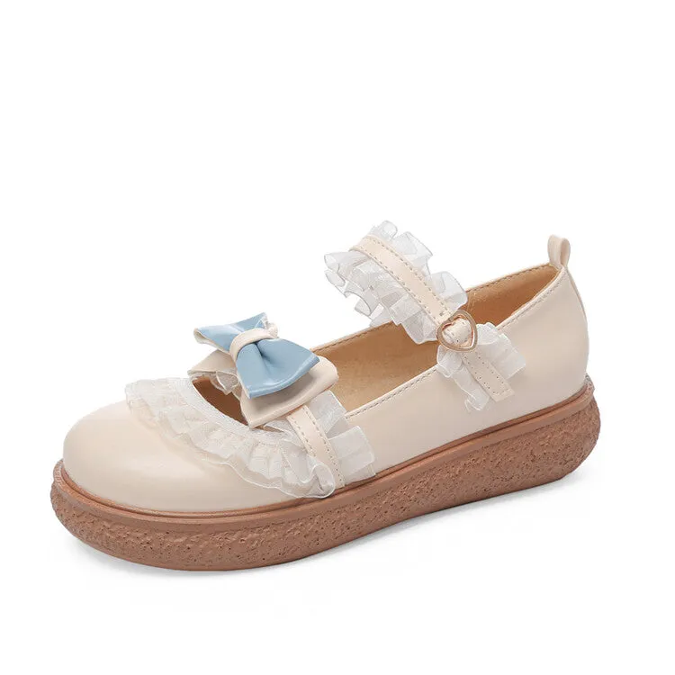 Suits With Shoes Women's Lolita Lace Bowtie Mary Janes Flats Shoes