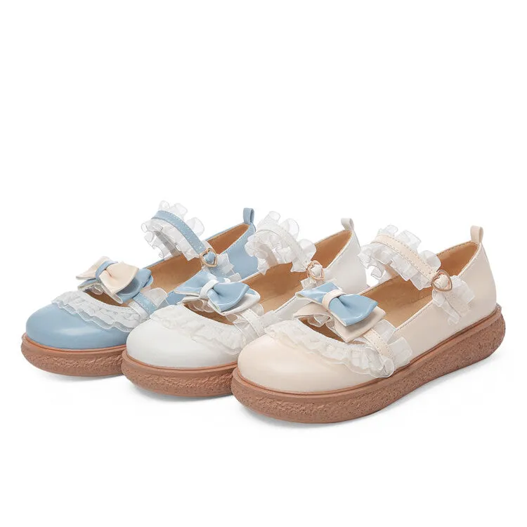 Women's Lolita Lace Bowtie Mary Janes Flats Shoes Slipper Flats Shoes