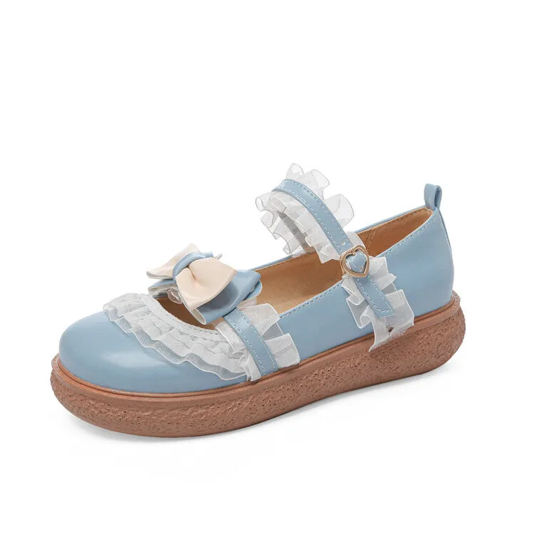 Rubber Shoes For Flat Footed Women's Lolita Lace Bowtie Mary Janes Flats Shoes