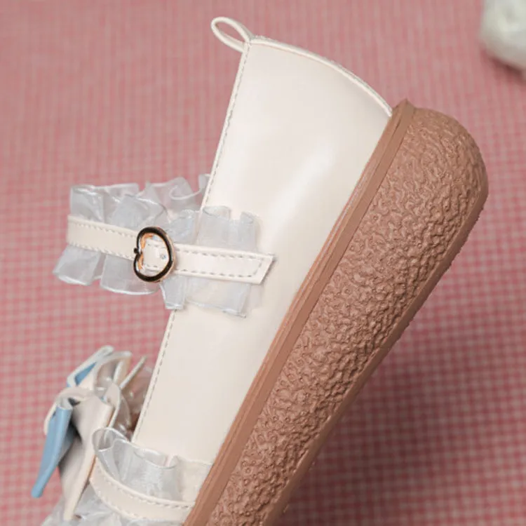 Women's Lolita Lace Bowtie Mary Janes Flats Shoes Arch Fit Shoes Good For Flat Feet