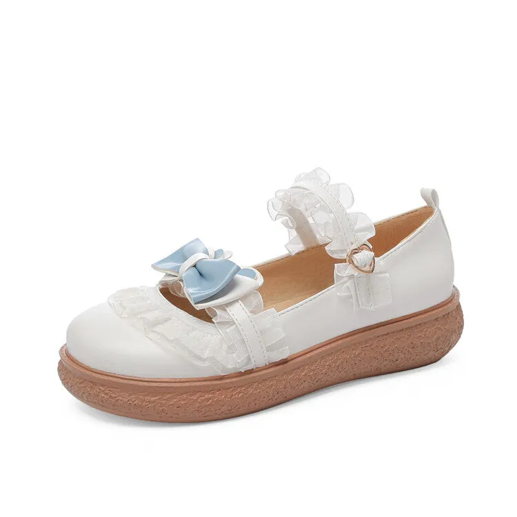 Women's Lolita Lace Bowtie Mary Janes Flats Shoes Minimalist Running Shoes