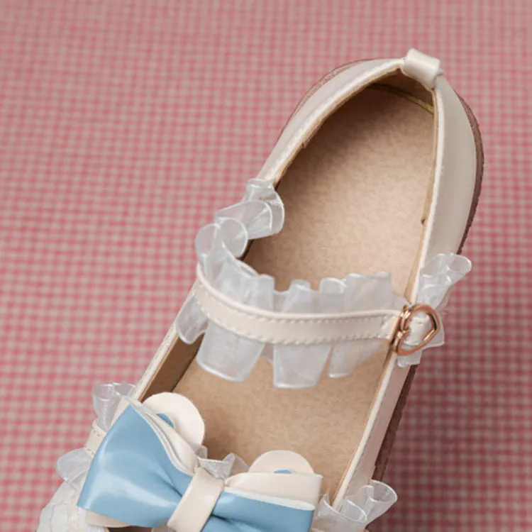 Spirit Easy Flat Shoes Women's Lolita Lace Bowtie Mary Janes Flats Shoes