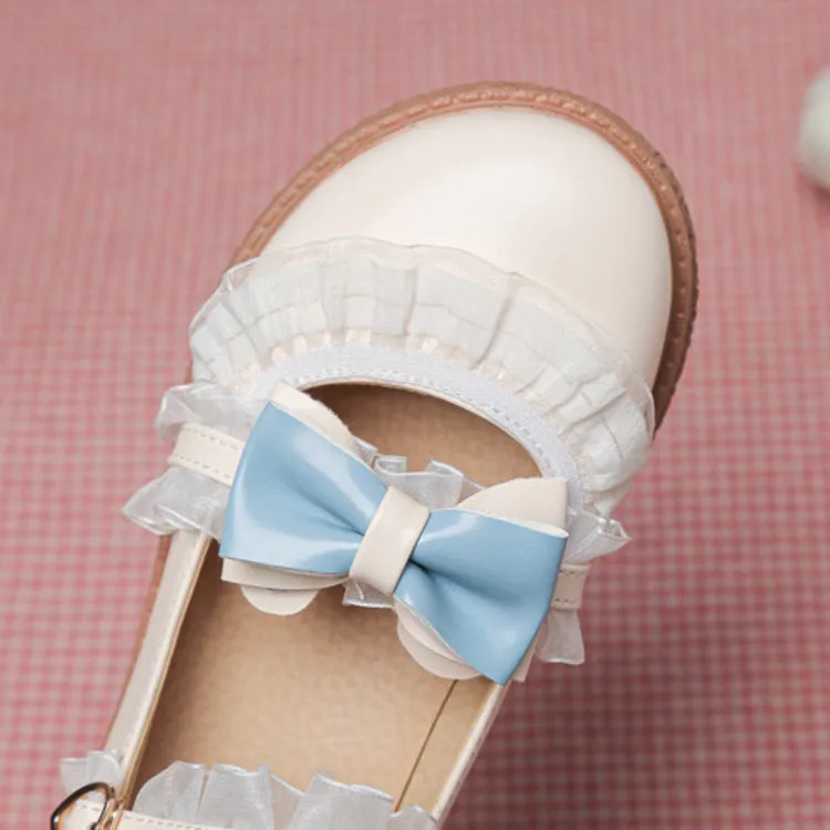 Feet Shoes Women's Lolita Lace Bowtie Mary Janes Flats Shoes