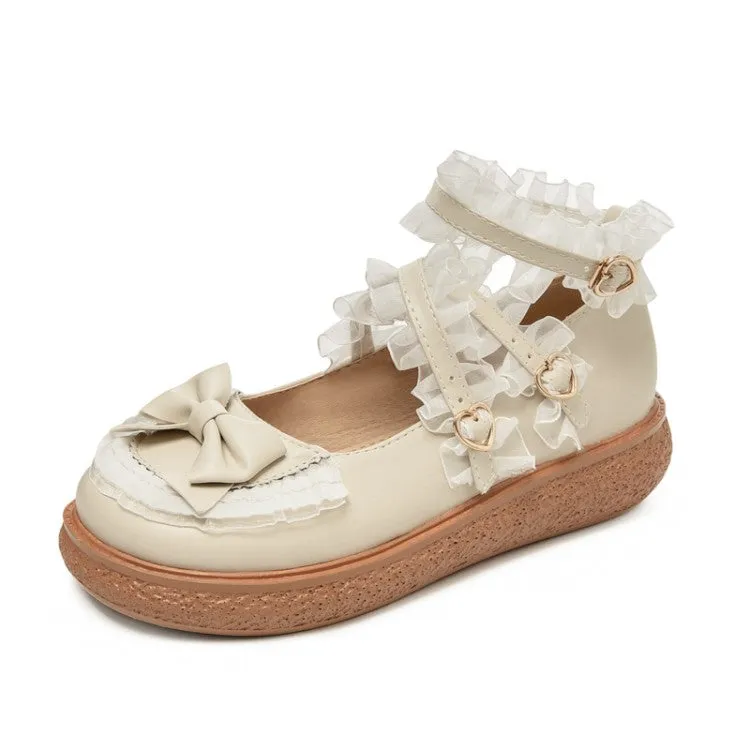 Women's Lolita Lace Bowties Knot Cross Strap Flats Shoes Best Tennis Shoes For Walking