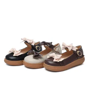 Flat Shoe Insoles Women's Lolita Round Toe Bowtie Mary Janes Shoes
