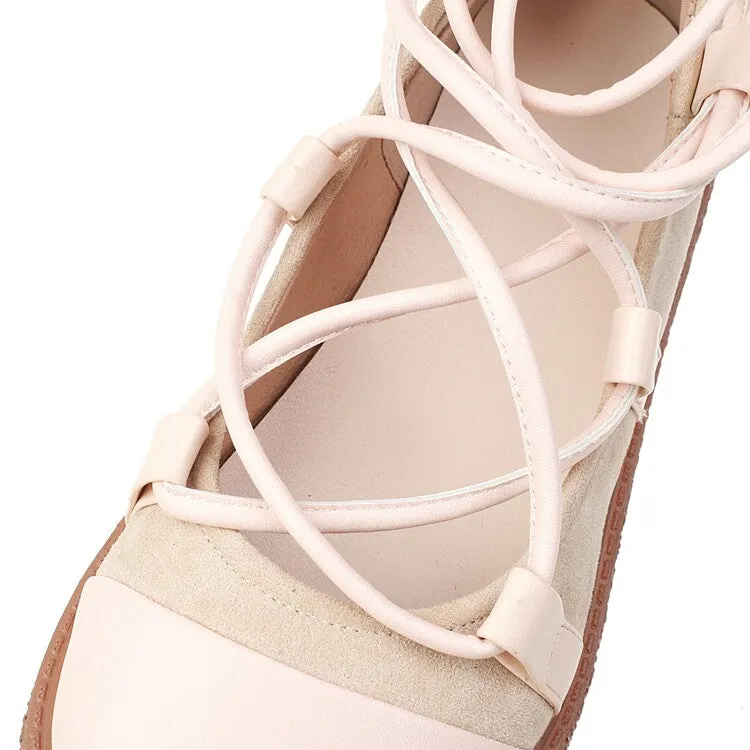 Women's Round Toe Cross Tied Strap Platform Flat Many Jane Shoes Flat-pedal Bike Shoe