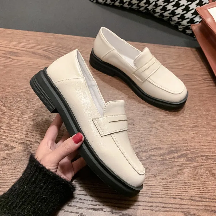 Women's Round Toe Flat Platform Slip on Shoes Striped Flat Shoes