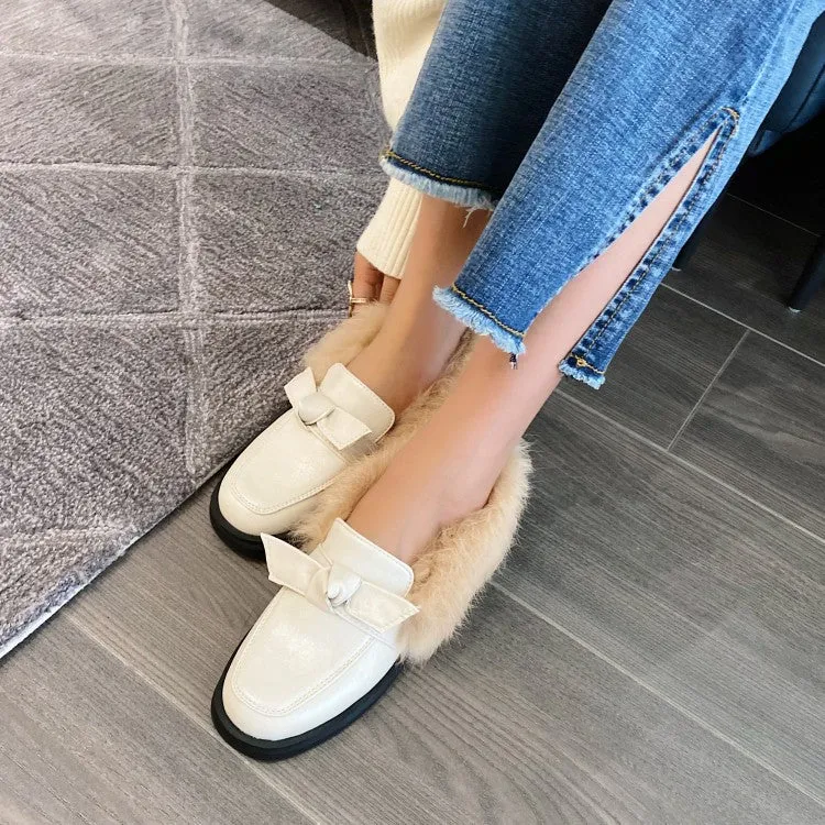 Good Dress Shoes Women's Shallow Slip on Bowtie Flats Platform Shoes