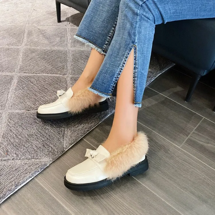 Women's Shallow Slip on Bowtie Flats Platform Shoes Wide Toe Box Flat Shoes