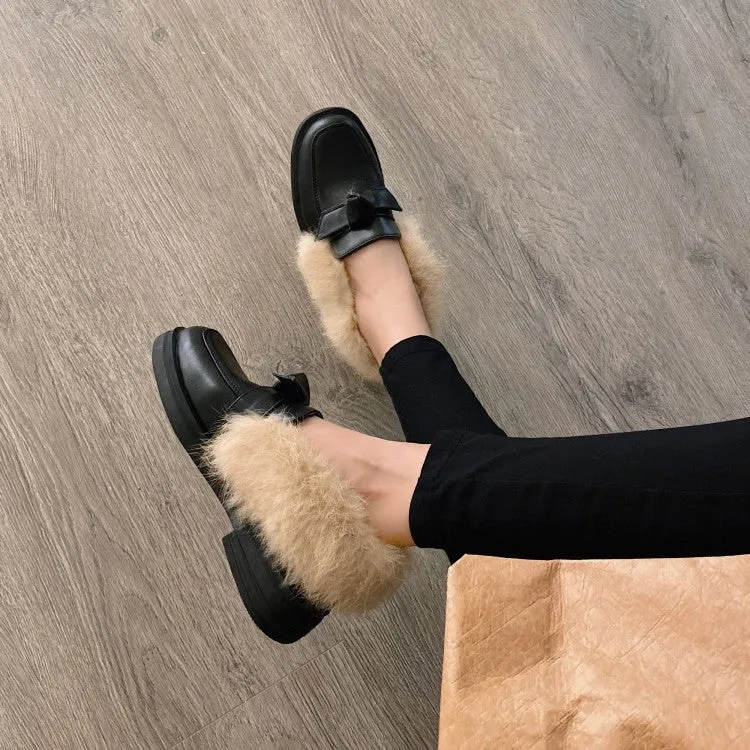 Women's Shallow Slip on Bowtie Flats Platform Shoes Flat Foot Friendly Shoes