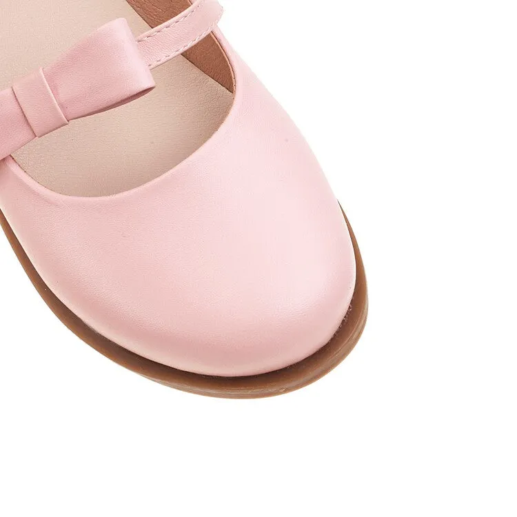 Most Supportive Shoes For Flat Feet Women's Solid Color Round Toe Butterfly Knot Ankle Strap Platform Flat Many Jane Shoes