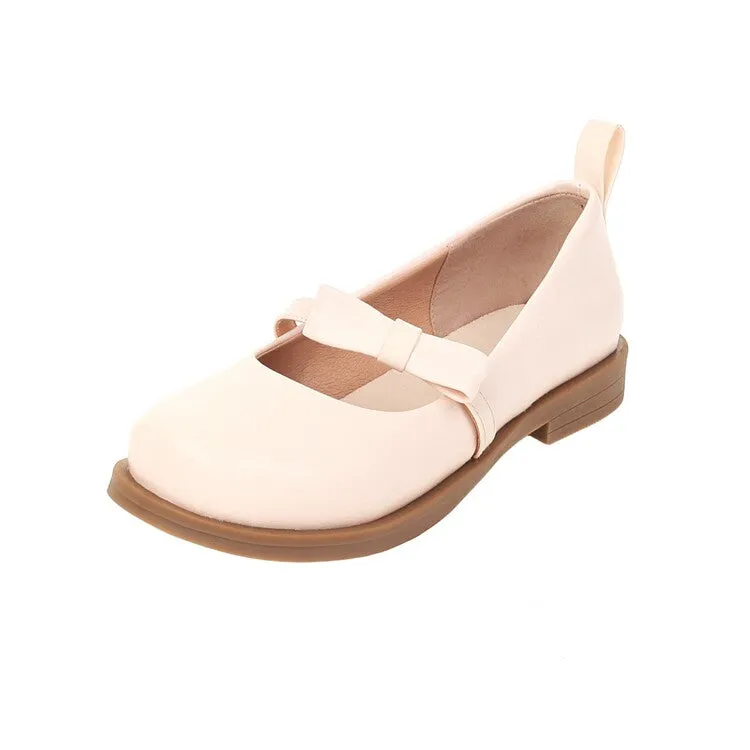 Flat Dress Up Shoes Women's Solid Color Round Toe Butterfly Knot Ankle Strap Platform Flat Many Jane Shoes