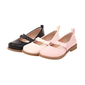 Women's Solid Color Round Toe Butterfly Knot Ankle Strap Platform Flat Many Jane Shoes Danskin Flats Shoes