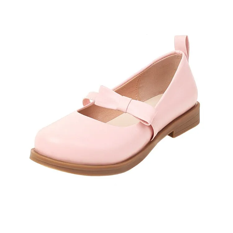 Heels Flat Shoes Women's Solid Color Round Toe Butterfly Knot Ankle Strap Platform Flat Many Jane Shoes