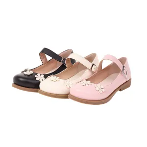 Wide Mtb Flat Shoes Women's Solid Color Round Toe Flora Flat Many Jane Shoes