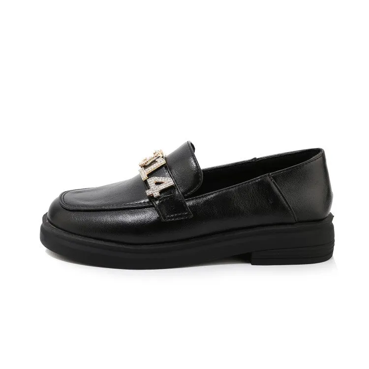 Lace Up Flat Shoes Women's Solid Color Round Toe Rhinestone Decor Slip on Flats Shoes