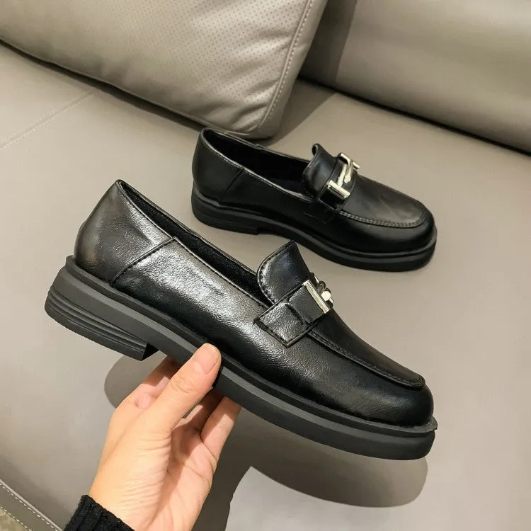 Women's Solid Color Square Toe Metal Decor Slip on Flats Shoes Kizik Shoes Flat Feet