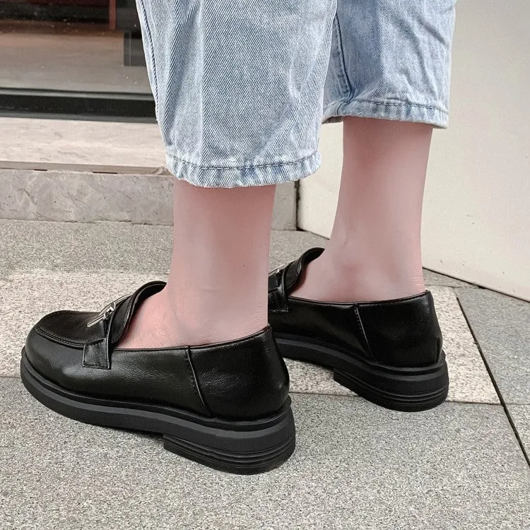 Ladies Comfort Flat Shoes Women's Solid Color Square Toe Metal Decor Slip on Flats Shoes
