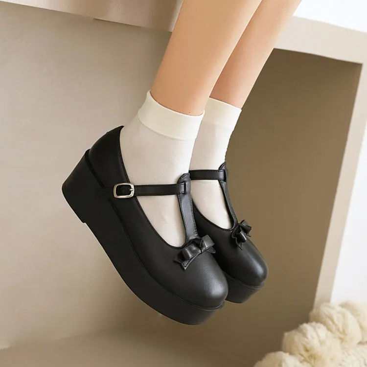 Women's T Strap Bowtie Mary Jane Platform Flats Shoes Best Shoes For Flat Pedal Mtb