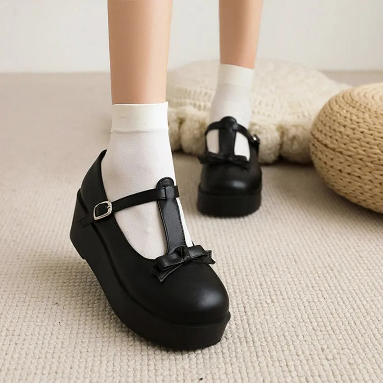 Women's T Strap Bowtie Mary Jane Platform Flats Shoes Flat Pedal Road Bike Shoes