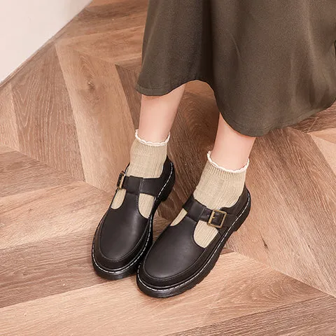 Flat Pointed Toe Shoes Women's T Strap Buckle Flats Shoes