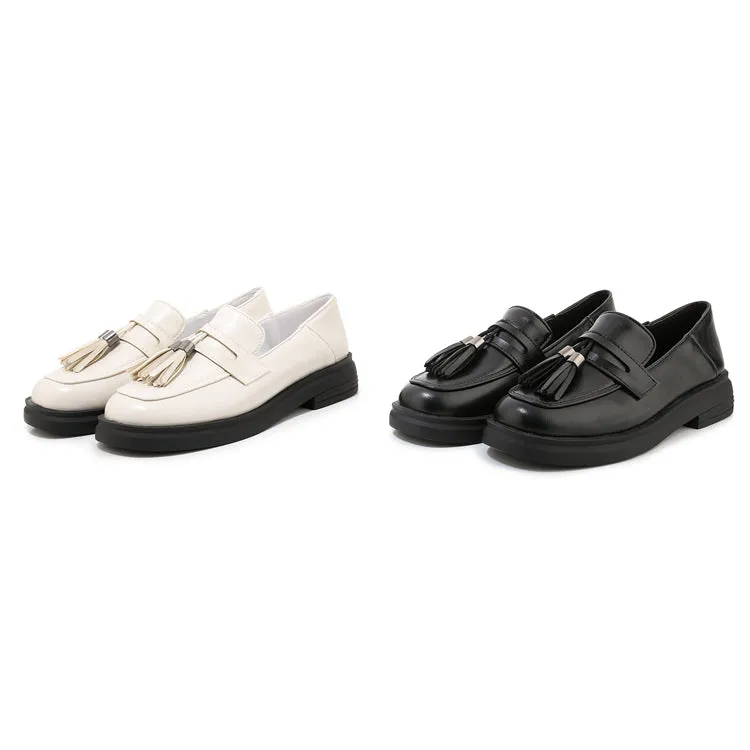 Women's Tassel Platform Slip on Flats Shoes Gold Flat Mary Jane Shoes