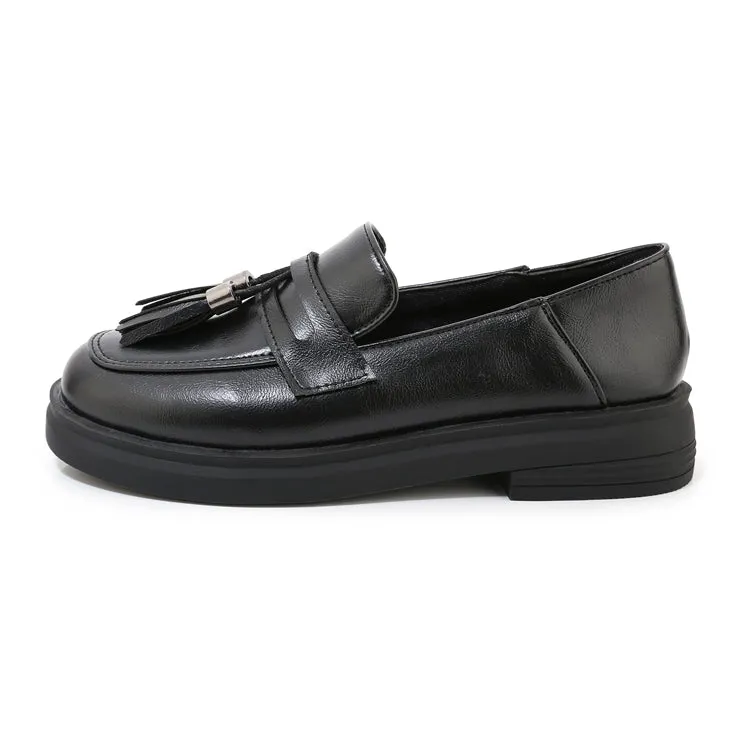 Women's Tassel Platform Slip on Flats Shoes Buckle Flat Shoes