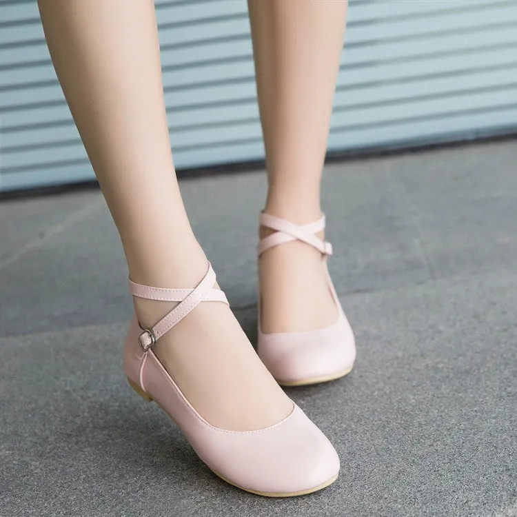Doll Shoes Flats Women's Shallow Crossed Ankle Strap Flats Shoes