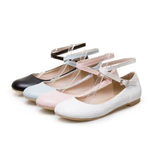 Women's Shallow Crossed Ankle Strap Flats Shoes Alternative Flat Shoes
